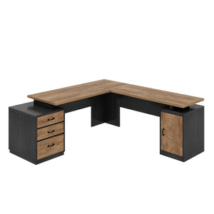 71-Inch L-Shaped Executive Desk with Drawers & Privacy Panel