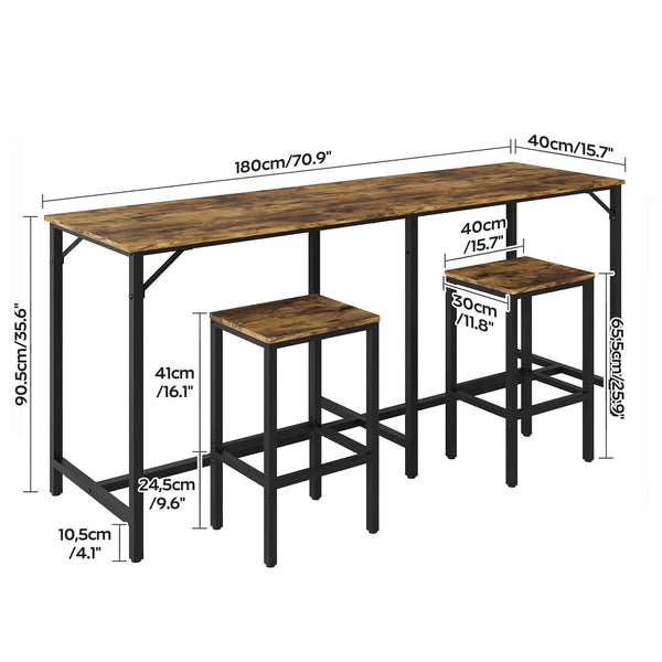 70.9" 3-Piece Bar Table and Chairs Set