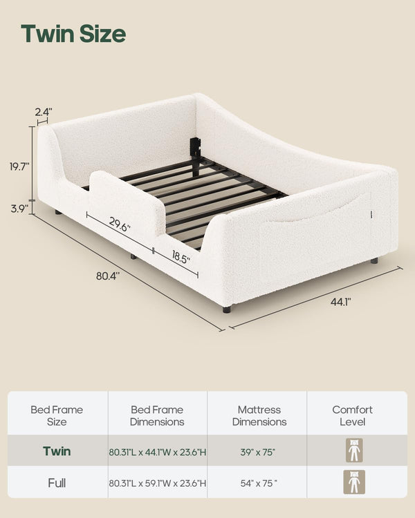 Low Profile Montessori Floor Bed with High Rails & Upholstered Teddy Frame