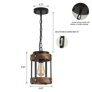 Rustic Farmhouse Wood & Metal Pendant Light Fixture