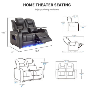 Power Recliner Home Theater Seat with LED Lighting & USB Charge