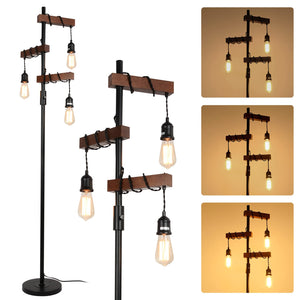 Wood Floor Lamp with Dimmable 3-Head Design