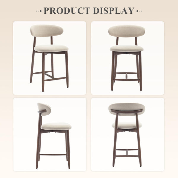 Upholstered Counter Height Bar Stools with Wood Legs