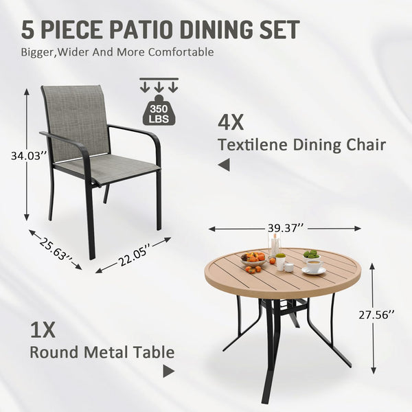 7-Piece Outdoor Patio Dining Set with Round Metal Table & Textilene Chairs
