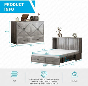 Queen Murphy Cabinet Bed with Tri-Fold Mattress