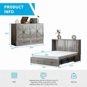 Queen Murphy Cabinet Bed with Tri-Fold Mattress