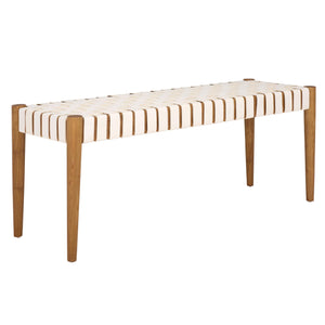 Woven Leather Accent Bench with Wood Frame