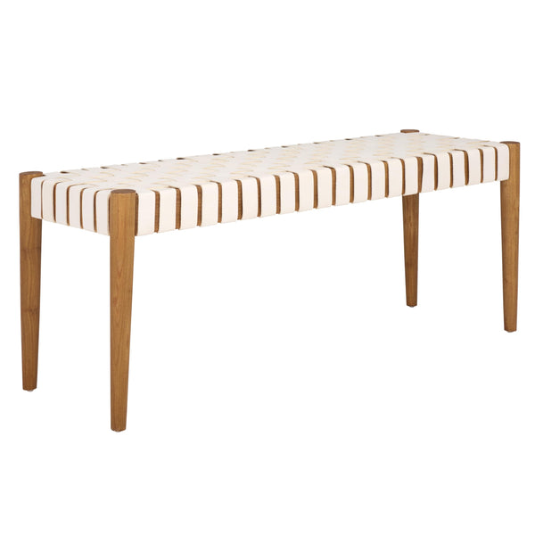 Woven Leather Accent Bench with Wood Frame
