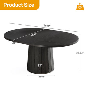 Oval Farmhouse Dining Table for 4–6, 55-Inch Pedestal Base