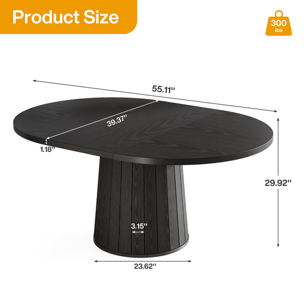 Oval Farmhouse Dining Table for 4–6, 55-Inch Pedestal Base