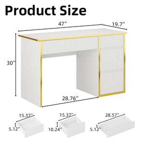 47-Inch Fluted Computer Desk with File Drawer and Storage