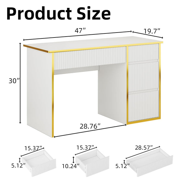 47-Inch Fluted Computer Desk with File Drawer and Storage