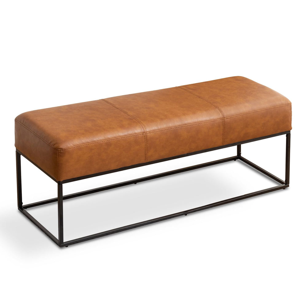47" Faux Leather Entryway Bench with Metal Frame
