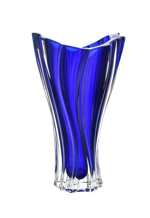 Czech Bohemian Crystal Glass Vase 12'' Deep Blue ''Plantica'' European Design Elegant Centerpiece Flower Vase Home Decor Wedding Birthday Housewarming Anniversary