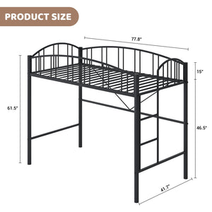 Twin Metal Loft Bed Frame with Guardrail and Safety Ladder