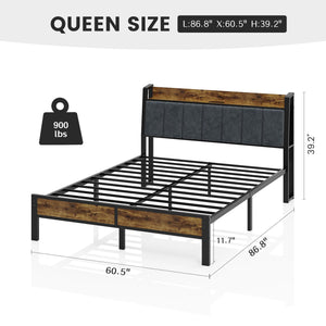 Queen Platform Bed Frame with LED Lights & USB Charging