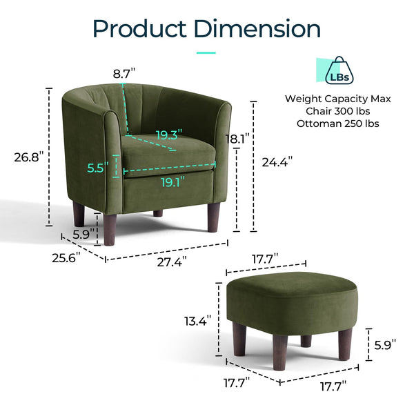 Barrel Accent Chair with Ottoman – Velvet