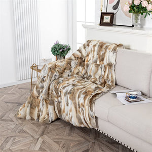 Real Rabbit Fur Throw Blanket 47x71 Inches Suede Backing
