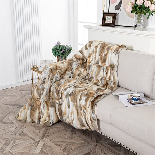 Real Rabbit Fur Throw Blanket 47x71 Inches Suede Backing