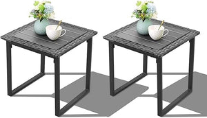 Square Wicker Outdoor Side Table Set of 2 – Rattan Patio End Tables