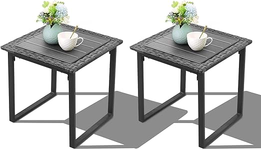 Square Wicker Outdoor Side Table Set of 2 – Rattan Patio End Tables