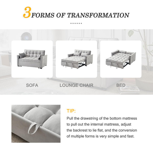 Convertible Futon Sofa Bed with Adjustable Backrest & Storage Pockets