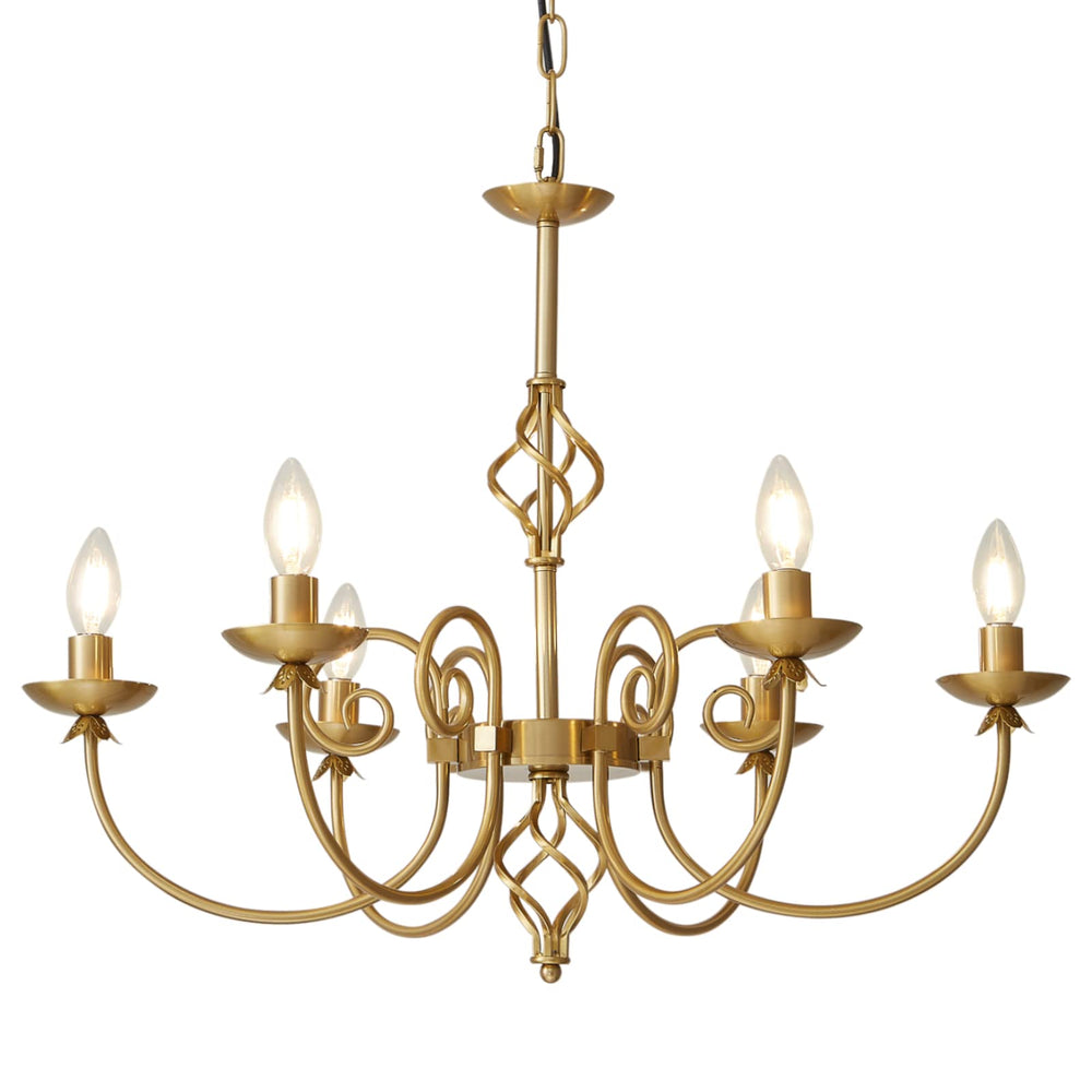 6-Light Gold Candle Chandelier – Rustic Farmhouse Pendant Light