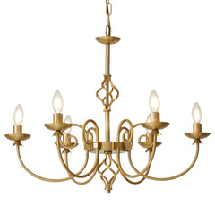 6-Light Gold Candle Chandelier – Rustic Farmhouse Pendant Light
