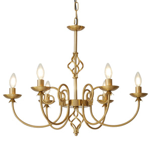 6-Light Gold Candle Chandelier – Rustic Farmhouse Pendant Light