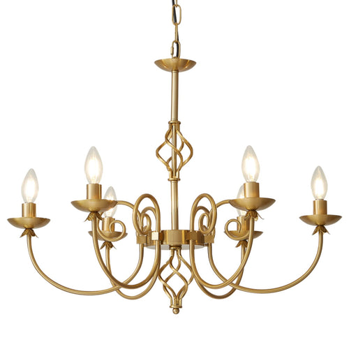 6-Light Gold Candle Chandelier – Rustic Farmhouse Pendant Light