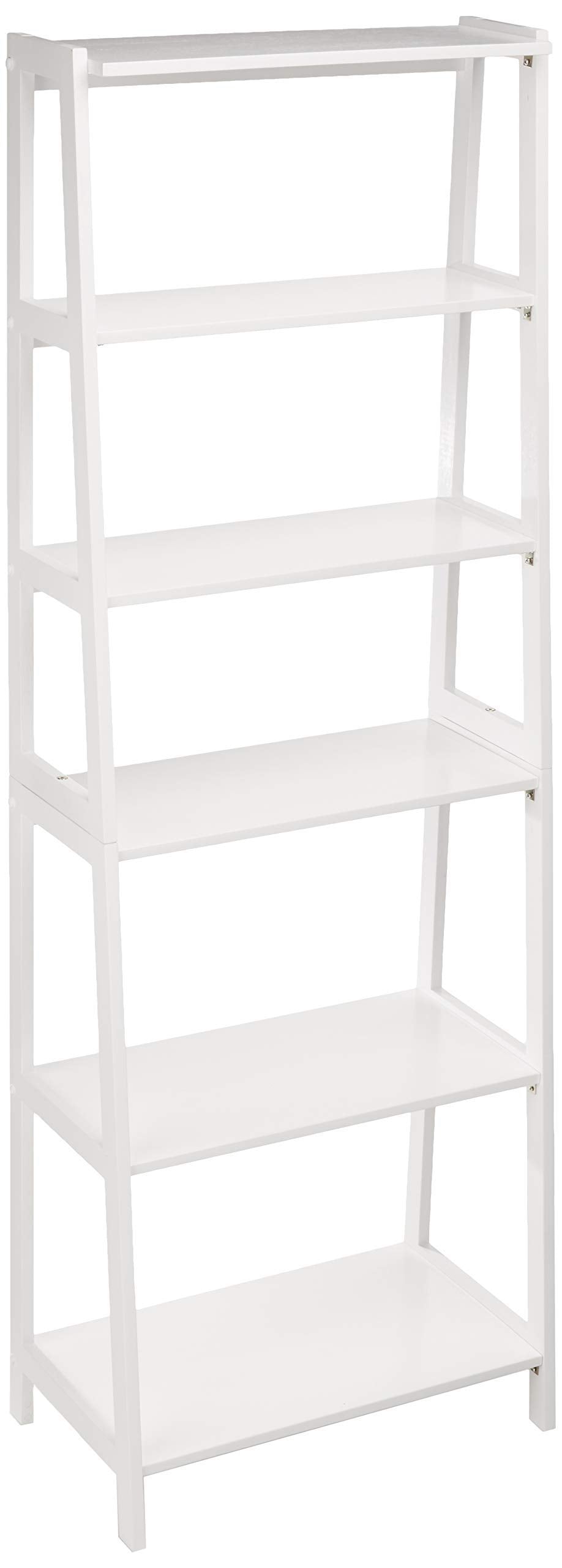 5-Tier Rubberwood Ladder Bookshelf, Freestanding Storage Organizer