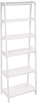 5-Tier Rubberwood Ladder Bookshelf, Freestanding Storage Organizer