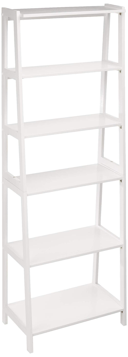 5-Tier Rubberwood Ladder Bookshelf, Freestanding Storage Organizer