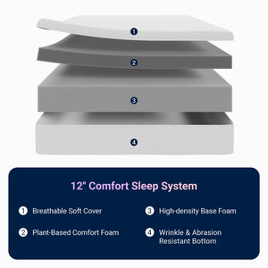 King Mattress 12 Inch with Bamboo Charcoal Memory Foam, Cooling & Pain Relief