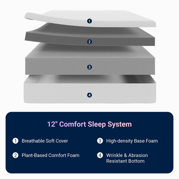 King Mattress 12 Inch with Bamboo Charcoal Memory Foam, Cooling & Pain Relief