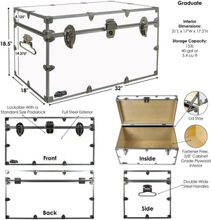 XL Steel Storage Trunk – 32 x 18 x 18.5 Inches