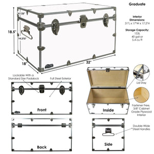 XL Steel Storage Trunk – 32 x 18 x 18.5 Inches