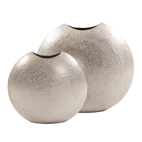 Frosted Silver Hammered Aluminum Round Vase
