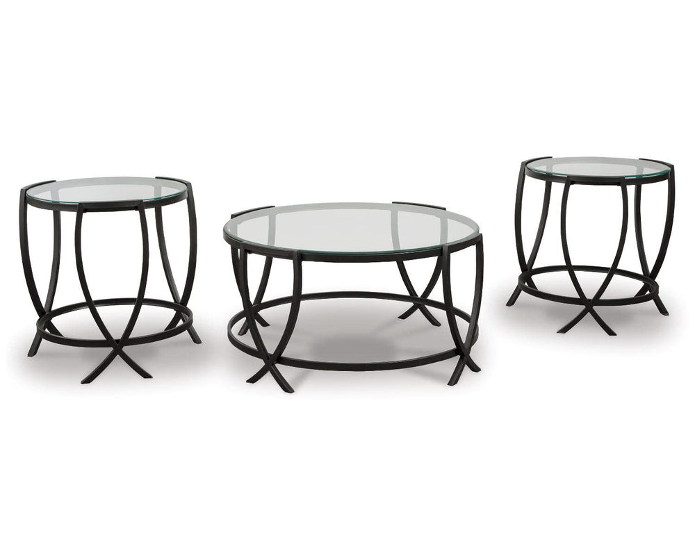 3-Piece Glass Top Coffee Table and End Table Set – Black Metal Frame