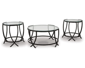 3-Piece Glass Top Coffee Table and End Table Set – Black Metal Frame