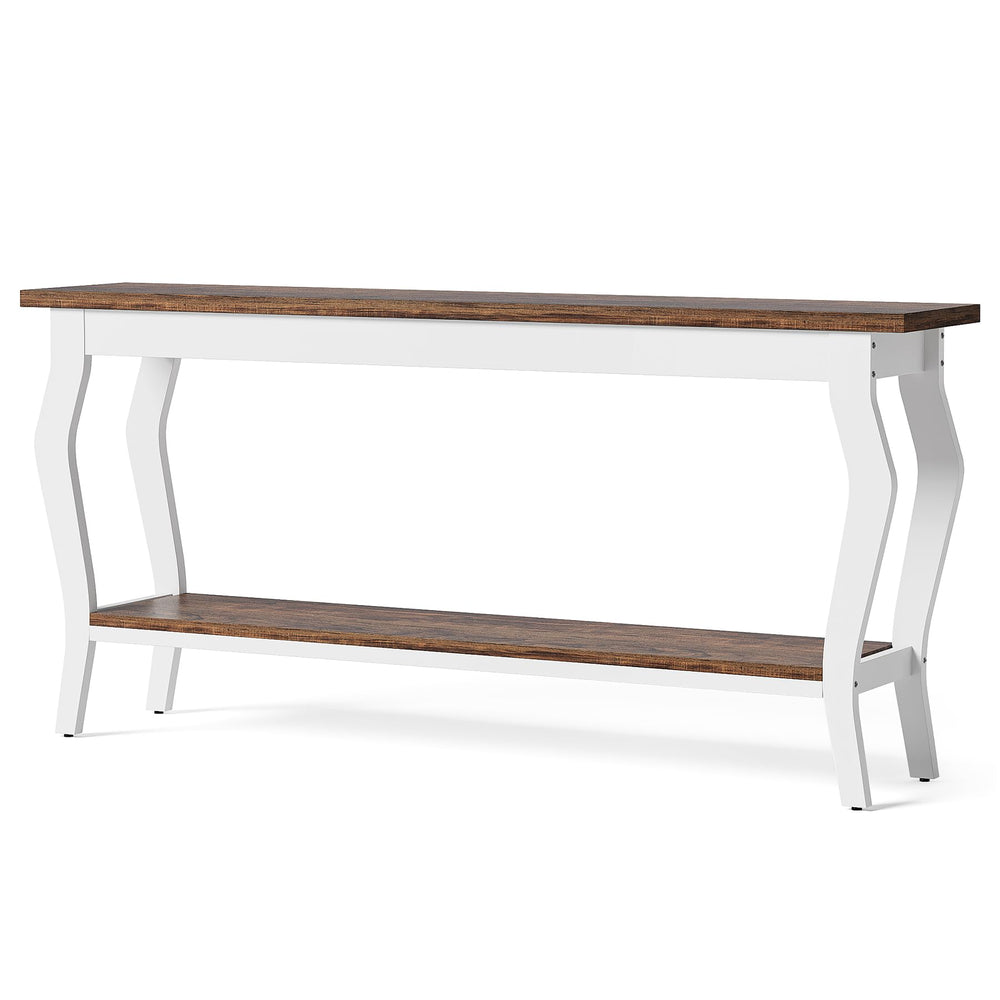 70.9" 2-Tier Console Table with Metal Legs – Brown & White