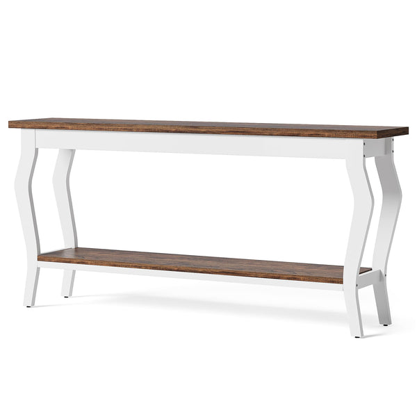 70.9" 2-Tier Console Table with Metal Legs – Brown & White