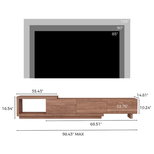 Extendable TV Stand for 65-100 Inch TVs – Walnut Entertainment Console with Drawers