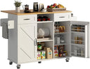 Rolling Kitchen Island with Storage Cabinet & Drop Leaf
