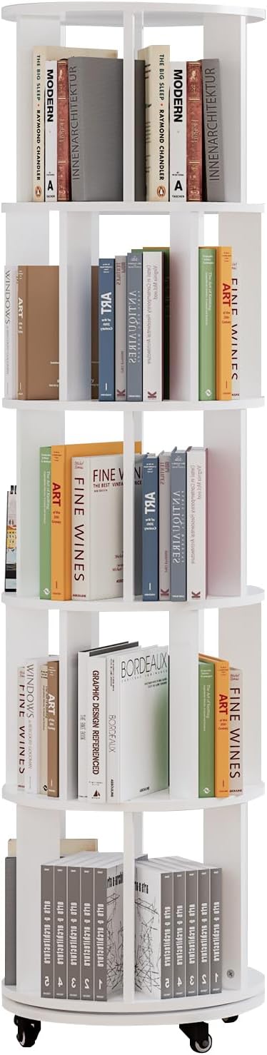 Rotating Bookshelf Tower with Wheels