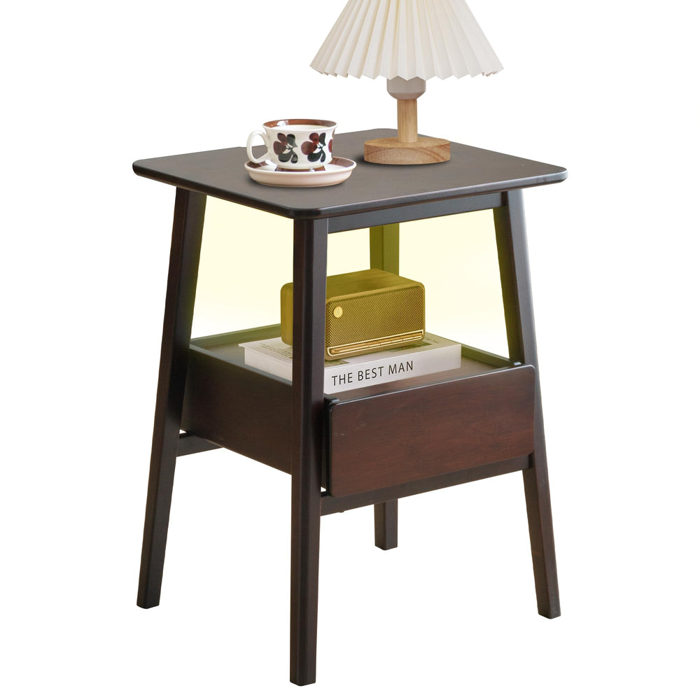 Mid-Century Modern Bamboo Nightstand with Drawer & Open Shelf