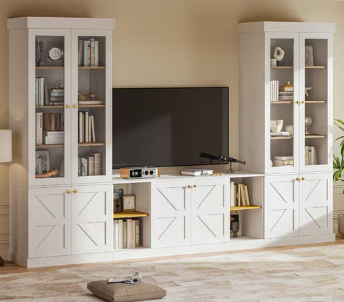 3-Piece Farmhouse TV Stand & Bookcase Set