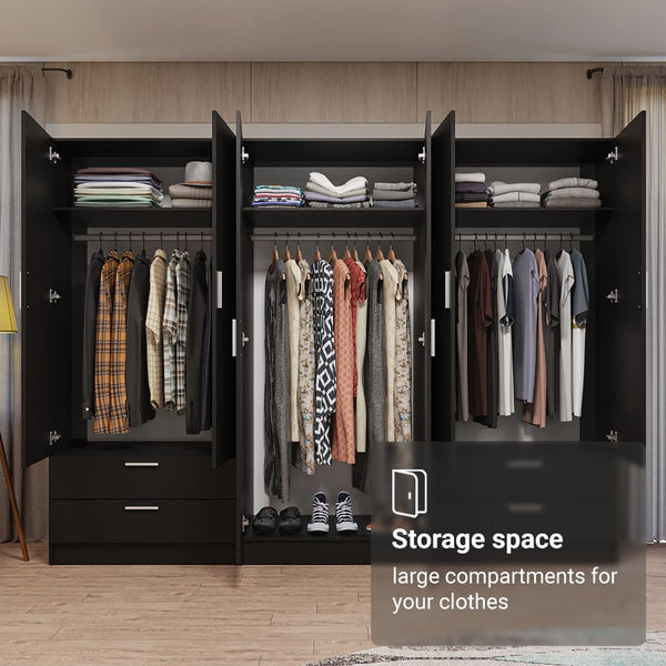 6-Door 4-Drawer Wardrobe with Shelves & Hanging Space