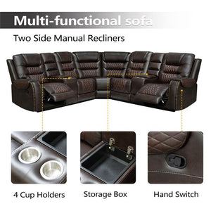 L-Shaped Manual Recliner Sectional Sofa with Chaise Lounge