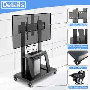 Hellsehen Mobile TV Stand,Rolling TVs Cart on Wheels Height Adjustable Heavy-Duty Floor Stand Base for 32-75 Inch LCD LED OLED Flat Panel Screens Smartboard Movable Holds up to 220lbs with Shelf